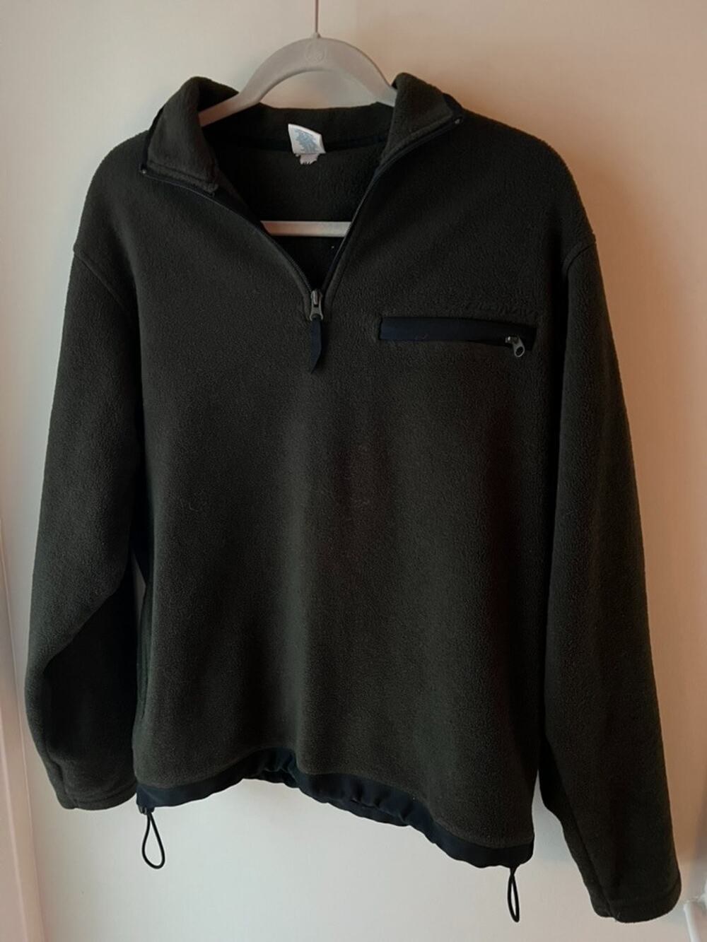 Vintage Y2K Old Navy Fleece 1/4 Zip Pullover Olive Green Black Spell Out Men's M
